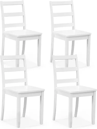 Miniatura 15 de Giantex Juego de 2 sillas de comedor de madera blanca - Sillas de cocina sin brazos de madera con patas de madera de goma sólida, almohadillas