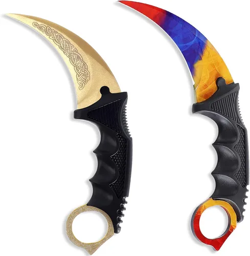 Karambit - Cuchillo táctico de hoja fija, 2 piezas de acero inoxidable para caza al aire libre con funda y cable, adecuado para senderismo, Color