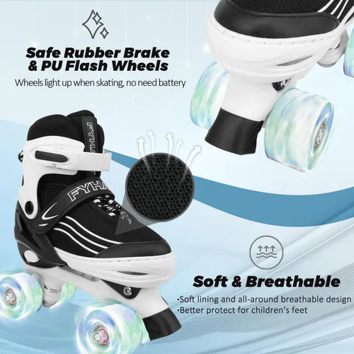 Miniatura 6 de Patines para niños y niñas, niños principiantes, 4 tamaños ajustables, patines cuádruples para niños y jóvenes, con ruedas iluminadas para deportes