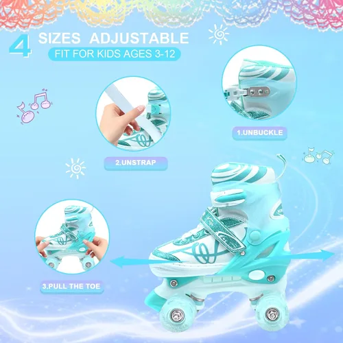 Miniatura 3 de Patines para niños y niñas con detalles de purpurina, patines de diseño musical para exteriores con ruedas iluminadas, patines ajustables para niños