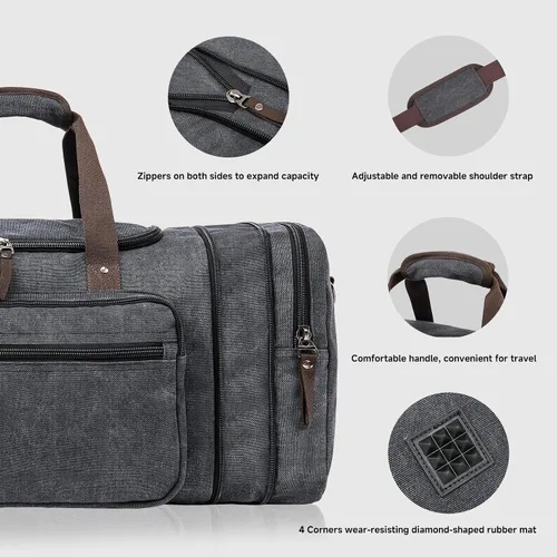 Miniatura 7 de Bolsa de lona expandible para hombres de viaje, bolsa de viaje para el fin de semana, bolsa de viaje para hombre, bolsa de lona para gimnasio