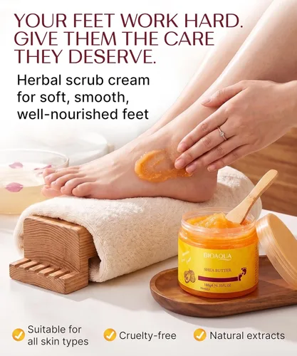 Miniatura 3 de Bioaqua Exfoliante de pies - Crema exfoliante de pedicura con aceite de karité y extractos de hierbas naturales para talones secos y ásperos