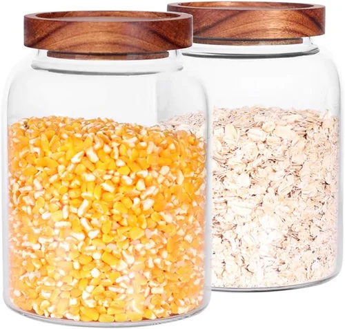 Miniatura 7 de Frascos de almacenamiento de vidrio con tapas herméticas, juego de 2 de 42 onzas líquidas (1250ml) recipiente para café con tapa de madera