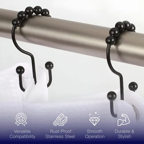 Miniatura 4 de 2 lbDepot - Ganchos de anillos para cortina de ducha – Acero inoxidable 18/8 de alta calidad – Ganchos dobles con rodillos de fácil deslizamiento