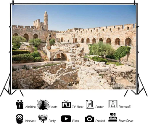 Miniatura 2 de David Tower - Telón de fondo de fotografía de la ciudad vieja de Jerusalén de 12 x 8 pies, decoración de juegos de iglesia, Belén, foto VBS, torre