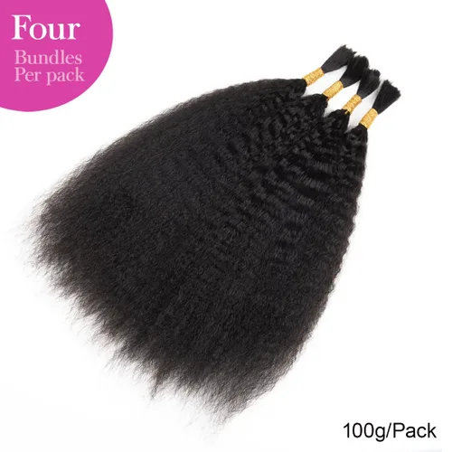 Miniatura 2 de Cabello humano rizado lacio, trenzado, sin trama, 3.53 oz (1 paquete-4 unidades), cabello humano liso Yaki a granel para trenzas Bohe, cabello micro