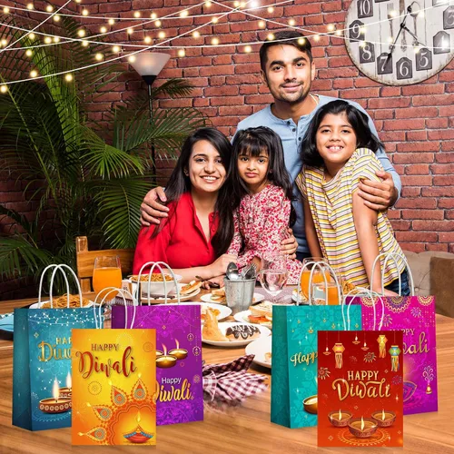 Miniatura 6 de Cholemy 18 bolsas de regalo Diwali – Festival de luces con asas – Bolsas de regalo de cumpleaños de Sydney de papel Diwali – Suministros de fiesta