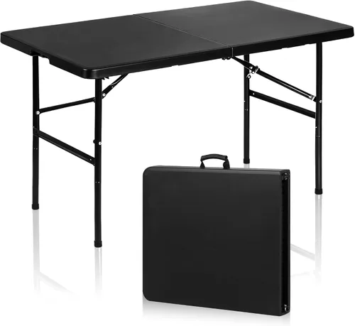 Miniatura 15 de SUPER DEAL Mesa plegable portátil de plástico de 4 pies, pequeña para interiores y exteriores, resistente, plegable por la mitad, mesa para picnic
