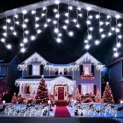 Miniatura 12 de Luz de hielo de 49 pies para exterior, 480 luces LED de Navidad para exteriores, iluminación de hielo de Navidad con 11 modos y temporizador