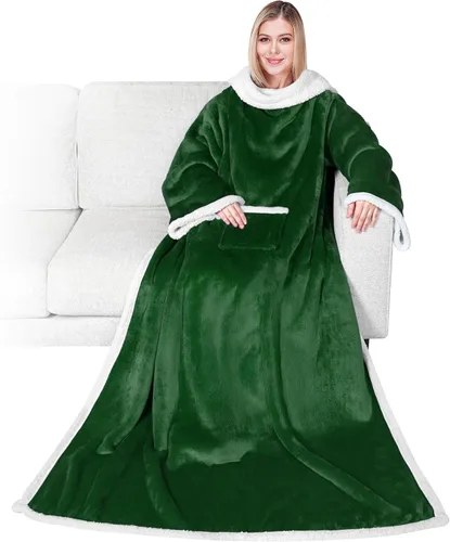 Miniatura 44 de PAVILIA Manta de forro polar con mangas para mujeres y hombres adultos, manta portátil cálida y suave, acogedora con bolsillo para abrazarse, manta