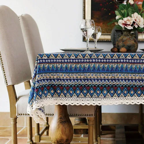 LeLehome Elome - Mantel cuadrado de estilo bohemio vintage de 36 pulgadas, con encaje de lino y algodón, lavable, para cena y pícnic, cubierta