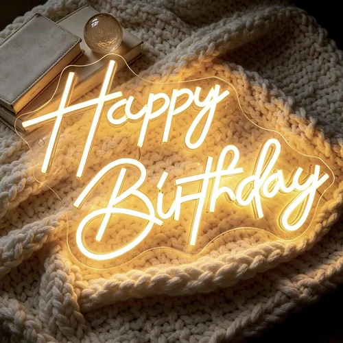 Miniatura 2 de Letrero de neón de feliz cumpleaños, luces de neón LED regulables, para fiesta de cumpleaños, letreros de neón para decoración de pared, alimentados