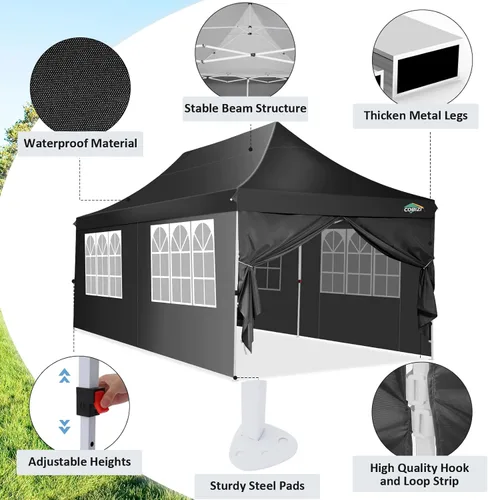 Miniatura 5 de COBIZI Tienda de campaña desplegable de 10 x 20 pies con 6 paredes laterales extraíbles, toldo comercial fácil de instalar, impermeable y gazebo