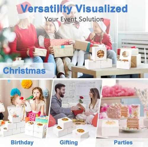 Miniatura 6 de Cajas pequeñas para galletas de 4 pulgadas, 50 piezas, blanco - Cajas de dulces de panadería con ventana para regalar, contenedores para llevar