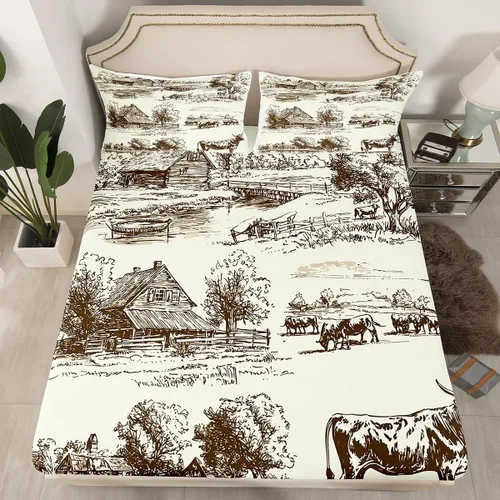 Miniatura 12 de Erosebridal Sábana bajera ajustable de vaquero, tamaño individual, desierto salvaje oeste americano, ilustración dibujada a mano, para decoración