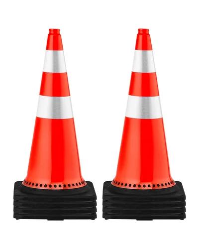 Miniatura 10 de VEVOR Conos de seguridad, paquete de 6 conos de tráfico de 36 pulgadas, conos de construcción naranja de PVC con collares reflectantes y base negra
