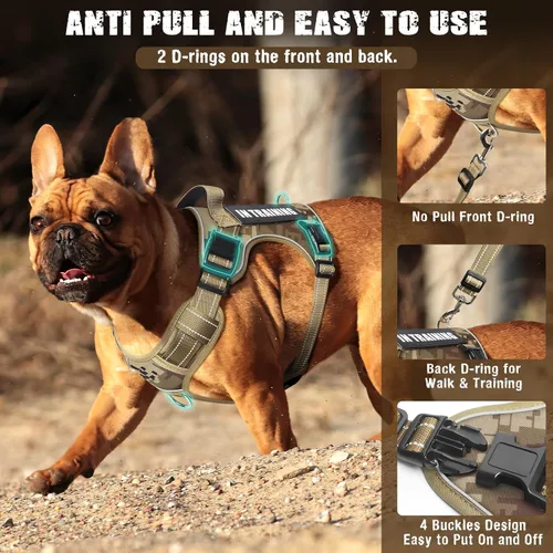 Miniatura 2 de Juego de Arnés y Correa Táctico para Perro de Tamaño Pequeño, Chaleco de Servicio para Perro de Gran Resistencia sin Tirones y 10 Parches