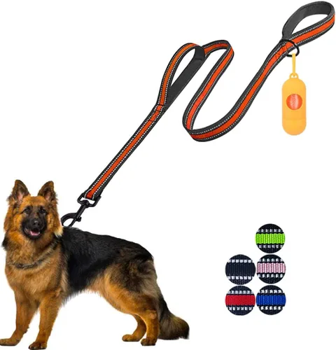 Miniatura 8 de JSXD Correa resistente de doble asa para perro, 5 pies, acolchada y reflectante, cuerda para perros pequeños a grandes (negro)