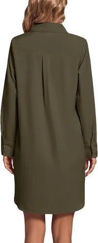 Miniatura 2 de LYANER Vestido camisero para mujer con cuello en V, botones, manga larga y dobladillo curvado