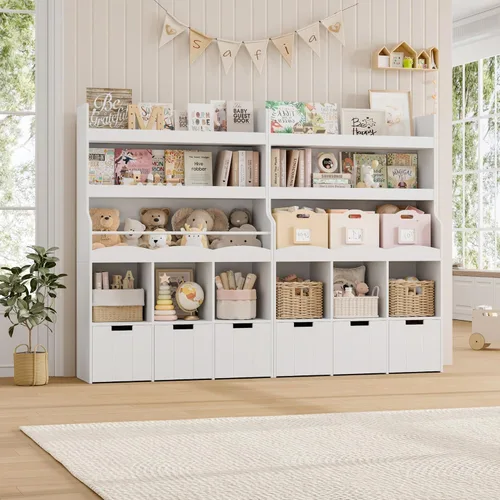 Miniatura 3 de HITHOS Estantería infantil de 55.3 pulgadas de alto con organizador de almacenamiento de juguetes, estante alto para libros con 3 contenedores Blanco