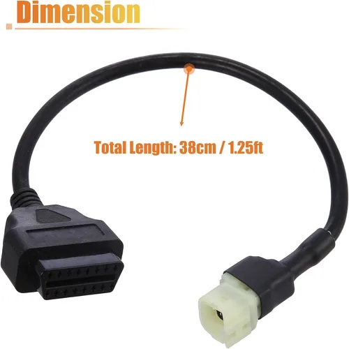 Miniatura 3 de X AUTOHAUX 5.1 in 0.43ft 4 Pin a OBDII Cable Cable Adaptador de Diagnóstico Cable Adaptador de Cable de Diagnóstico de Motocicleta OBD2 Escáner