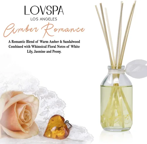 Miniatura 4 de Set de difusor de cañas, difusor de aceite perfumado con aroma a ámbar romántico y varillas, accesorios de fragancia para el hogar para decorar