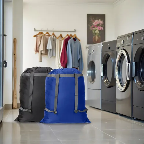 Miniatura 7 de Paquete de 2 mochilas para lavandería, 27 x 34 pulgadas, bolsa de lavandería resistente con correas para el hombro, cierre de cordón, mochila
