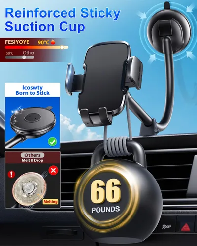 Miniatura 3 de FESIYOYE Soporte de teléfono para automóvil [brazo flexible de 6.2 pulgadas] Soporte de teléfono celular para salpicadero del parabrisas