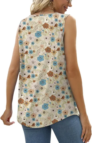 Miniatura 188 de Saloogoe - Camisetas sin mangas veraniegas para mujeres, plisadas con cuello cuadrado y dobladillo curvado, blusas de ajuste holgado con movimiento