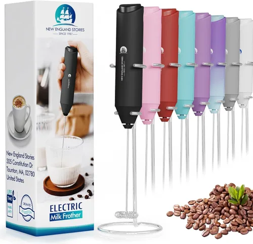 Espumador de leche de mano potente, mini batidor mezclador de bebidas para café, capuchino, café con leche, matcha, chocolate caliente, con soporte,