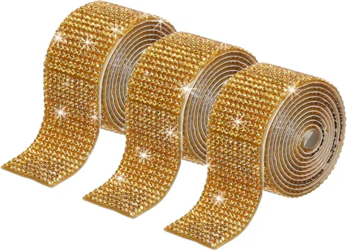 Miniatura 37 de MECCANIXITY 3 rollos de cinta de diamantes de imitación autoadhesiva de 3 yardas y 0.315 in para proyectos de artes y manualidades, pasteles de Beige