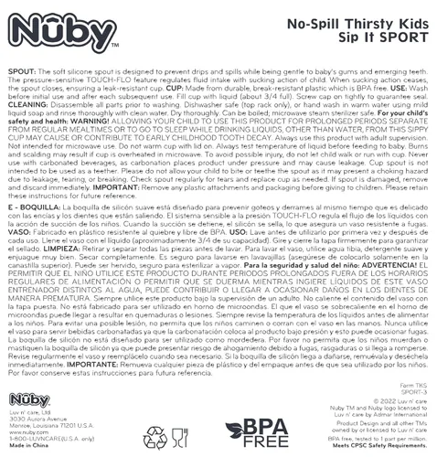 Miniatura 7 de Nuby Paquete de 2 Vasos Deportivos Sin Derrames Impresos Thirsty Kids No-Spill Sip-it con Boquilla Suave y Tapa - 12 oz, 12+ Meses, Paquete de 2