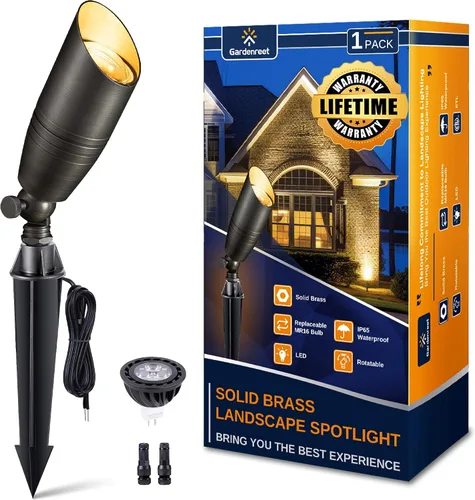Miniatura 13 de Gardenreet Focos de paisaje de bajo voltaje - Lámpara de techo superior de latón 12V LED para exteriores, luces puntuales cableadas IP65