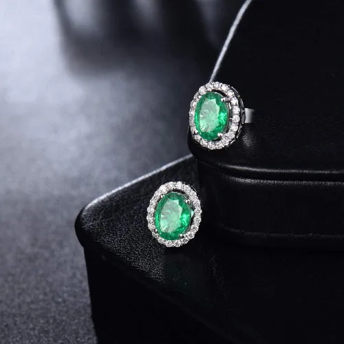 Miniatura 8 de Lanmi - Pendientes de oro blanco de 14 quilates con diamantes naturales de esmeralda para mujer