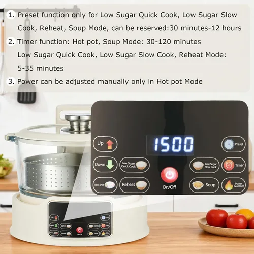Miniatura 6 de Olla arrocera baja en azúcar – Cocina multifuncional de arroz baja en carbohidratos con cesta de elevación automática, preestablecida