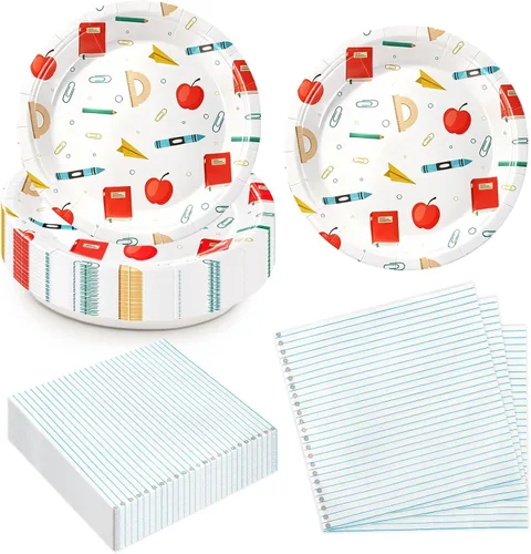 50 Pcs Back To School Plates and Napkins First Day of School Dinnerware Disposable Paper Tableware Party Decorations for Welcome Back to School