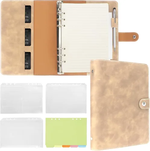 Miniatura 20 de FYY - Cuaderno de 6 anillos de piel sintética con bolsillos, divisores y papel de recarga, agenda de tamaño A5, color azul