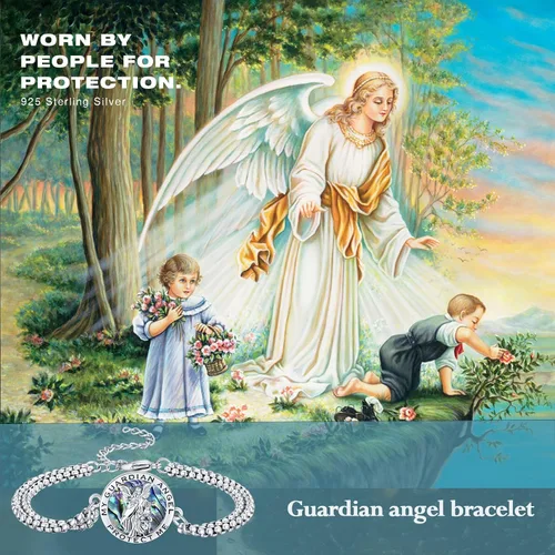 Miniatura 91 de Pulsera unisex de San Miguel/Cristóbal/Benedicto/Jude/José/Guadalupe/Ángel de la Guarda/Santa Muerte Pulsera de plata de ley 925 con cadena de doble
