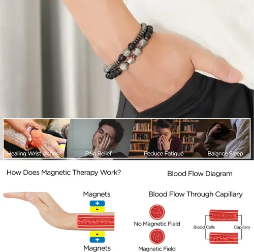 Miniatura 8 de Pulsera magnética curativa – Pulsera de hematita ajustable para drenaje linfático, artritis, alivio de la ansiedad, reducción de hinchazón y pérdida