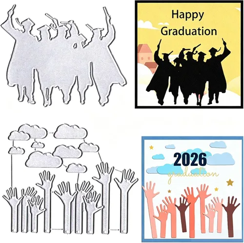 Miniatura 6 de 15 piezas de troqueles de palabras de graduación 2026 para hacer tarjetas, troqueles de corte de sombrero de graduación, felicitaciones