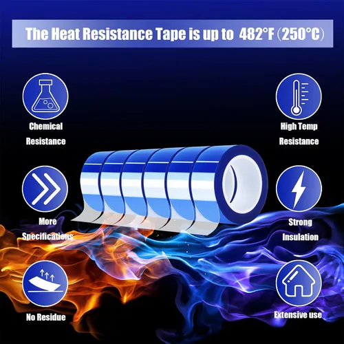 Miniatura 6 de MEBMIK 6 rollos de 20 mm x 16 m (52 pies) Cinta térmica azul de alta temperatura, cinta resistente al calor, cinta de transferencia de calor