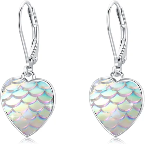 Aretes de plata de ley con forma de corazón y escamas de sirena, hipoalergénicos, coloridos, aretes de aro de sirena para el día de la madre, aretes