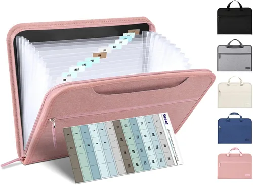 Miniatura 12 de Sooez Organizador de archivos de acordeón resistente con asa oculta, carpetas de archivos expandibles portátil de 12 bolsillos, organizador
