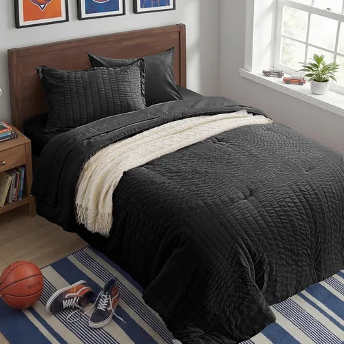 Miniatura 36 de Zzlpp Juego de edredón King de 7 piezas, ropa de cama de seersucker naranja quemado en una bolsa con sábanas, juegos de ropa de cama ligeros con 1
