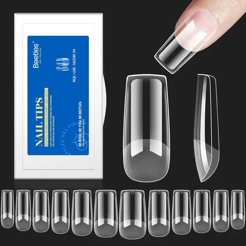 Miniatura 9 de Beetles Puntas de uñas de gel Etch de 12 tallas, 504 piezas limadas, medio mate, de almendra de cobertura completa, postizas de acrílico