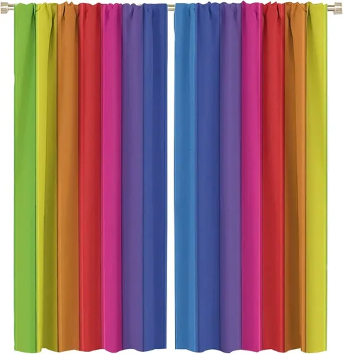 Miniatura 90 de Cortinas opacas abstractas de arco iris, pintura de color arcoíris con gotas, diseño gráfico creativo con bolsillo para barra, para sala de estar
