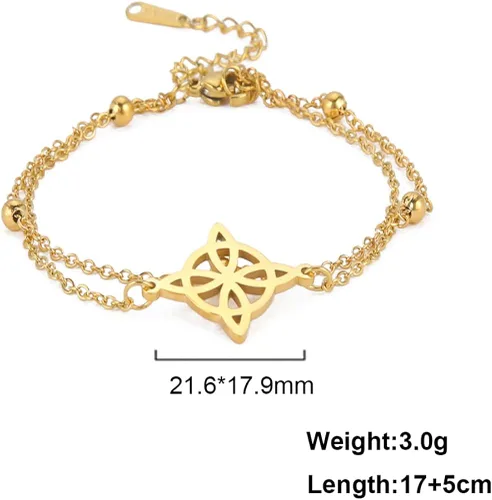 Miniatura 6 de Pulsera de nudo de brujas para mujer, de acero inoxidable, nudo celta con símbolo Wiccano, pulsera en capas, dije único, pulsera ajustable de doble