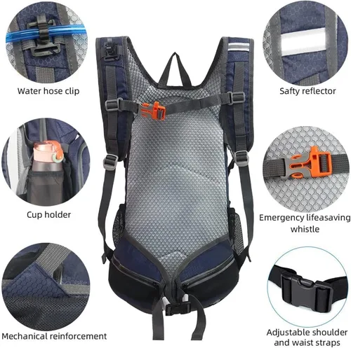 Miniatura 6 de Mochila de senderismo impermeable para ciclismo, 15L, ligera, duradera, para esquí, snowboard, correr, ciclismo MTB Azul marino