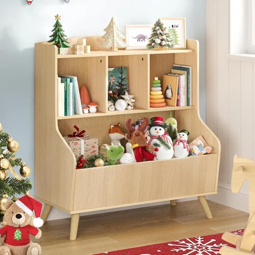 Miniatura 10 de Curipeer Estantería infantil y almacenamiento de juguetes, estantería de madera de 3 niveles, organizador de exhibición y almacenamiento de libros