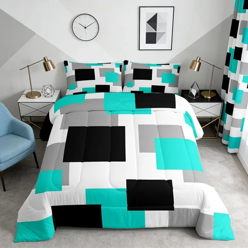 Miniatura 45 de Castle Fairy Juego de edredón con estampado azteca occidental, juego de ropa de cama geométrica a rayas marrones para niños y adolescentes